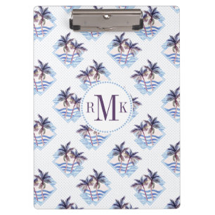 Watercolor Purple Geometric Palm Tree Pattern Clipboard
