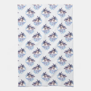 Watercolor Purple Geometric Palm Tree Pattern Kitchen Towel