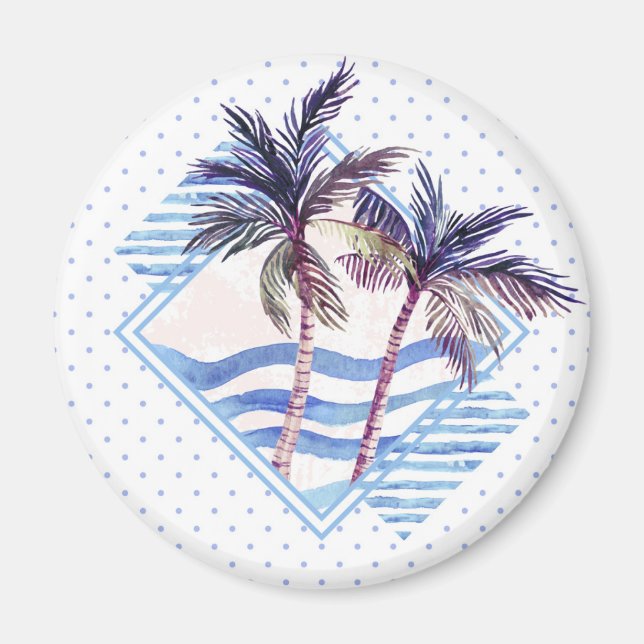 Watercolor Purple Geometric Palm Tree Pattern Magnet (Front)