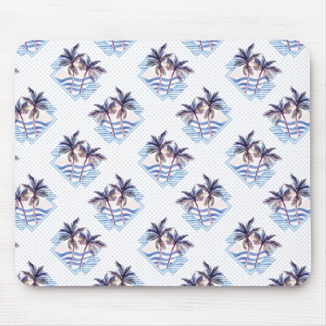 Watercolor Purple Geometric Palm Tree Pattern Mouse Pad (Front)