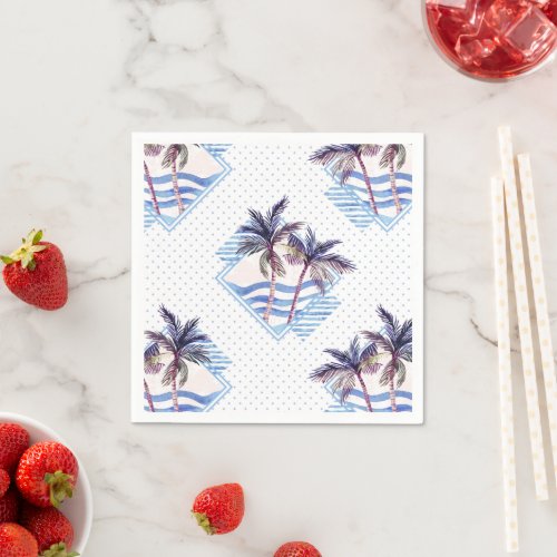 Watercolor Purple Geometric Palm Tree Pattern Napkins