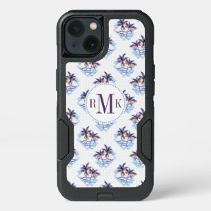 Watercolor Purple Geometric Palm Tree Pattern iPhone 13 Case