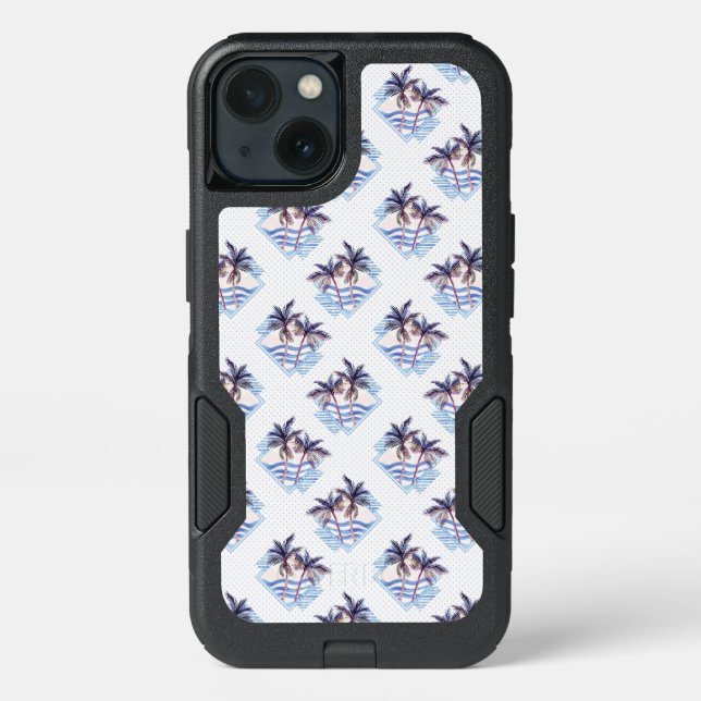 Watercolor Purple Geometric Palm Tree Pattern Otterbox iPhone Case (Back)