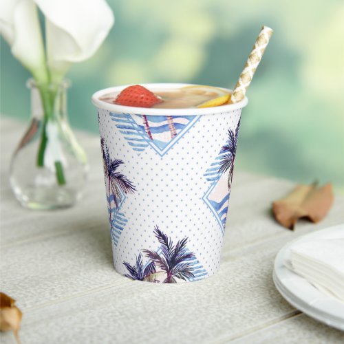 Watercolor Purple Geometric Palm Tree Pattern Paper Cups