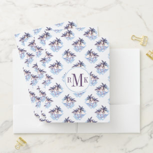 Watercolor Purple Geometric Palm Tree Pattern Pocket Folder