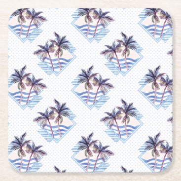 Watercolor Purple Geometric Palm Tree Pattern Square Paper Coaster Watercolor Purple Geometric Palm Tree Pattern Square Paper Coaster