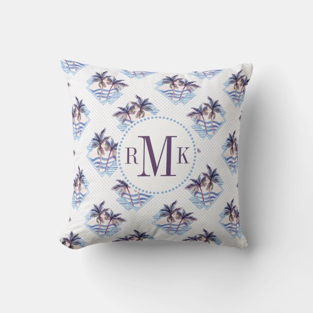 Watercolor Purple Geometric Palm Tree Pattern Throw Pillow (Front)