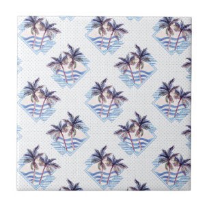Watercolor Purple Geometric Palm Tree Pattern Tile