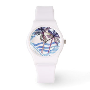 Watercolor Purple Geometric Palm Tree Pattern Watch