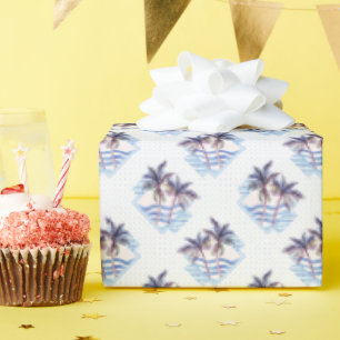 Watercolor Purple Geometric Palm Tree Pattern Wrapping Paper