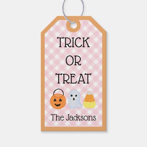 Watercolor Purple Gingham Ghost Trick Or Treat Gift Tags