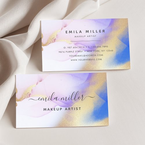 Watercolor Purple Gold Abstract Calligraphy Script Business Card