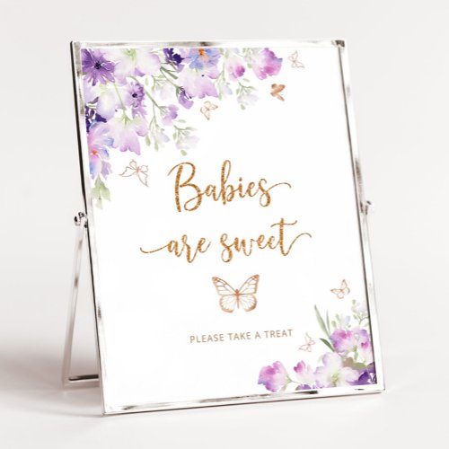 Watercolor purple gold butterfly Babies are sweet  Poster