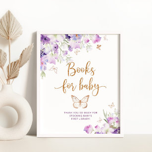 Watercolor purple gold butterfly Books for baby Poster