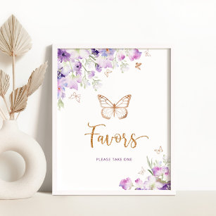 Watercolor purple gold butterfly Favors Poster