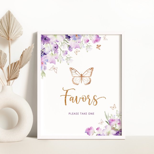 Watercolor purple gold butterfly Favors Poster (Creator Uploaded)