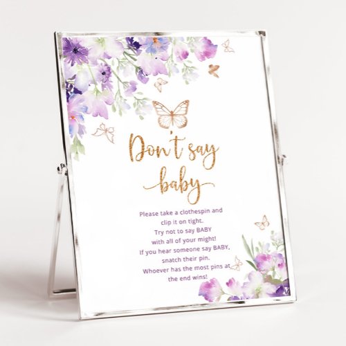 Watercolor purple gold Dont say baby game Poster