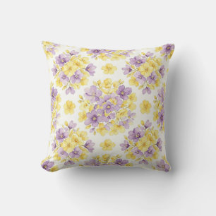 Watercolor Purple Gold Floral Pastel Flower Throw Pillow