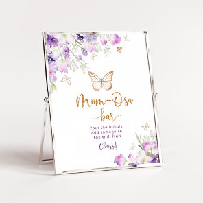 Watercolor purple gold  foil butterfly Mom-osa bar Poster