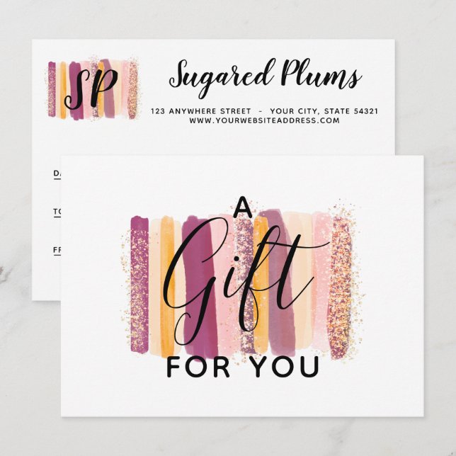 Watercolor Purple & Gold Gift Certificate Card (Front/Back)
