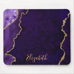 Watercolor Purple Gold Marble Agate Geode Mouse Pad