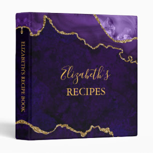 Watercolor Purple Gold Marble Agate Geode Recipe 3 Ring Binder