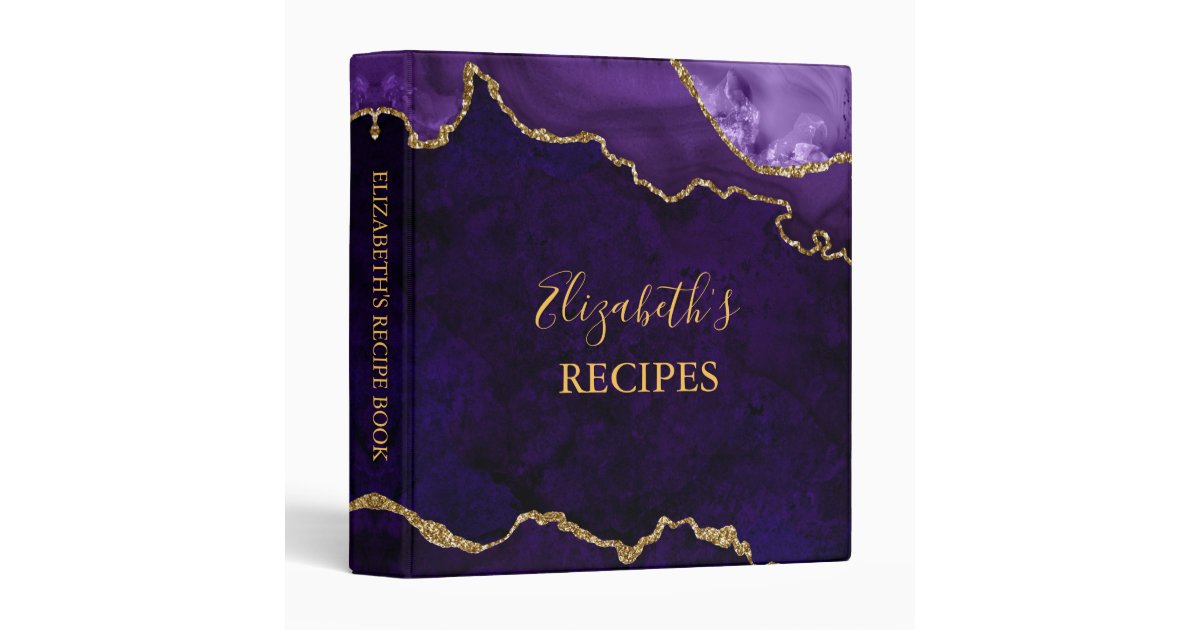 Watercolor Purple Gold Marble Agate Geode Recipe 3 Ring Binder | Zazzle