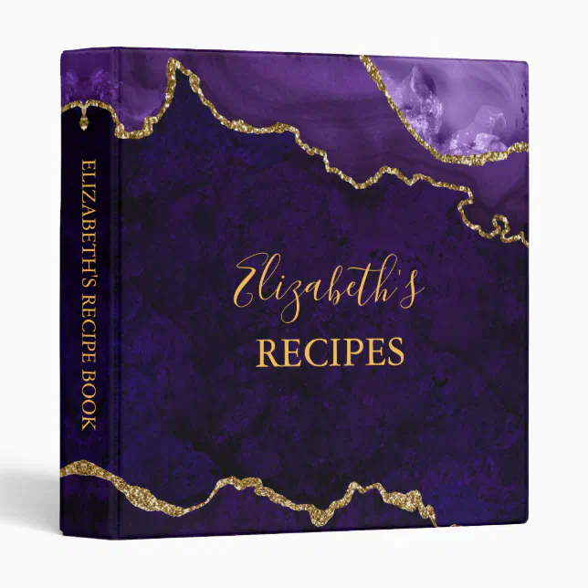 Watercolor Purple Gold Marble Agate Geode Recipe 3 Ring Binder | Zazzle