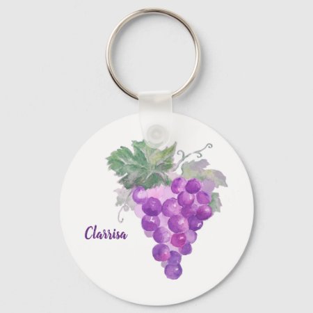 Watercolor Purple Grape Cluster Art Keychain