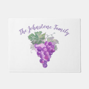 Watercolor Purple Grape Cluster Art Painting. Doormat