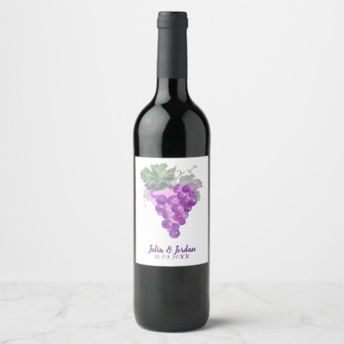 Watercolor Purple Grape Cluster Art Wedding Wine Label