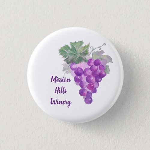 Watercolor Purple Grape Cluster Custom Winery Button