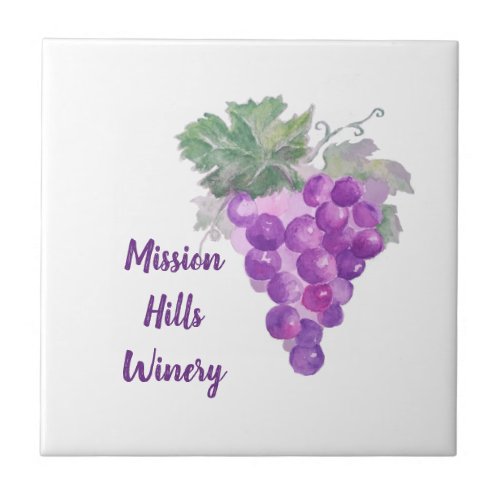 Watercolor Purple Grape Cluster Custom Winery Ceramic Tile