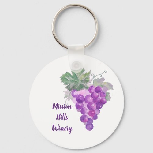 Watercolor Purple Grape Cluster Custom Winery Keychain