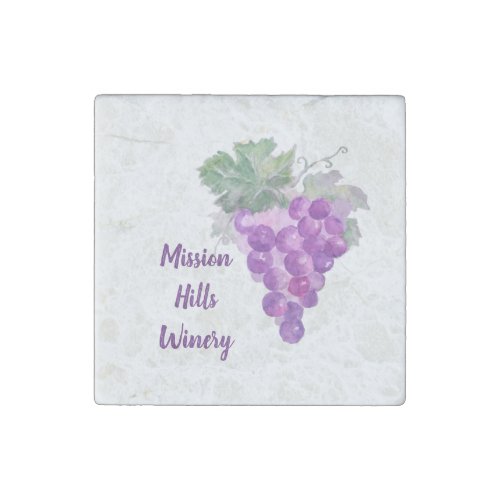 Watercolor Purple Grape Cluster Custom Winery Stone Magnet