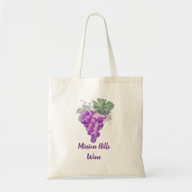 Watercolor Purple Grape Cluster Custom Winery Tote Bag (Front)