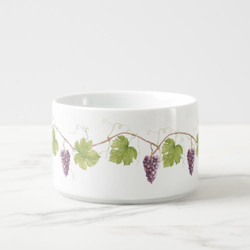 Watercolor Purple Grapes and Grapevines Chili Bowl