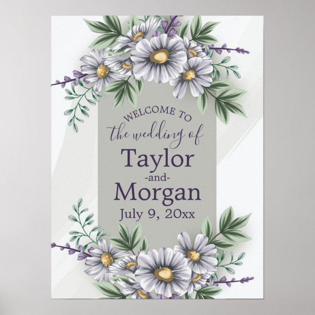 Watercolor Purple Gray Floral Welcome Poster (Front)