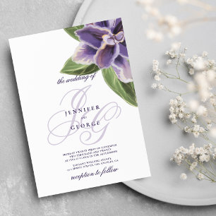 Watercolor purple green lavender orchid wedding i invitation