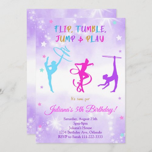 Watercolor Purple Gymnastic Birthday Invite