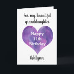 Watercolor Purple Heart 11th Birthday Granddaughte Card<br><div class="desc">A pink and purple watercolor 11th major daughter card that features a waterheart, which you can customize with her age inside the heart. You'll be able to add name underneath the waterheart. The inside card message reads a heartfelt message, which you can false personalize if wanted. The back of this...</div>