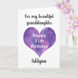 Watercolor Purple Heart 11th Birthday Granddaughte Card<br><div class="desc">A pink and purple watercolor 11th major daughter card that features a waterheart, which you can customize with her age inside the heart. You'll be able to add name underneath the waterheart. The inside card message reads a heartfelt message, which you can false personalize if wanted. The back of this...</div>