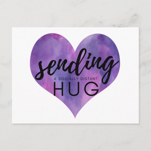 Watercolor Purple Heart Socially Distant Hug Postcard
