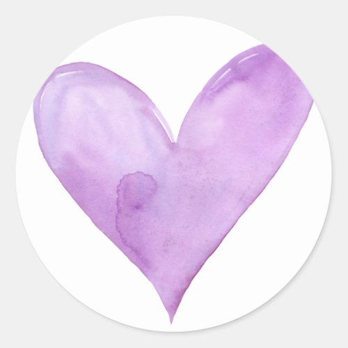 Watercolor Purple Heart valentine heart Classic Round Sticker