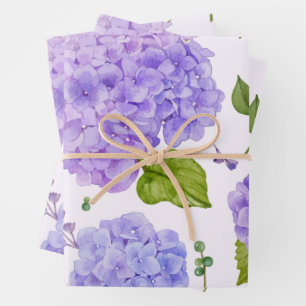 Watercolor Purple Hydrangea Flowers Wrapping Paper Sheets
