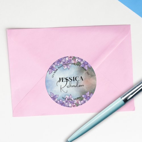 Watercolor Purple Hydrangea Return Address Label