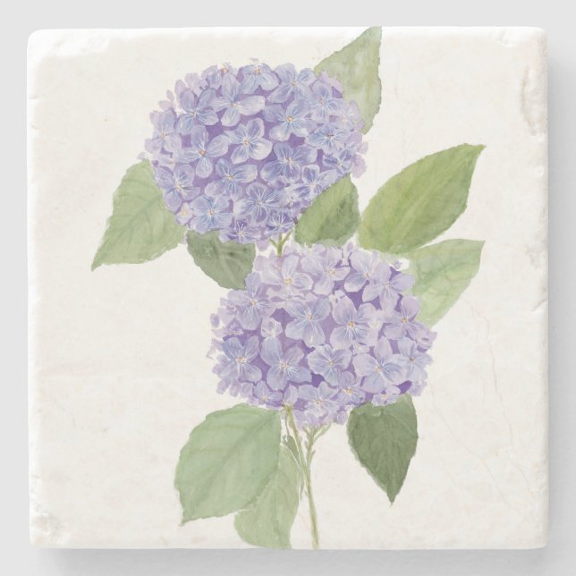 Watercolor Purple Hydrangea Stone Coaster (Front)