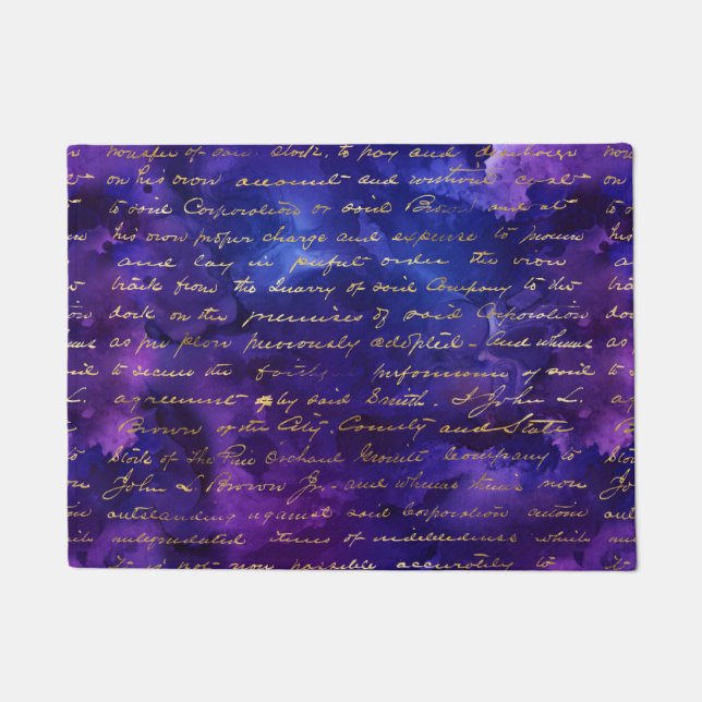 Watercolor Purple Ink Pattern with Gold script Doormat (Front)