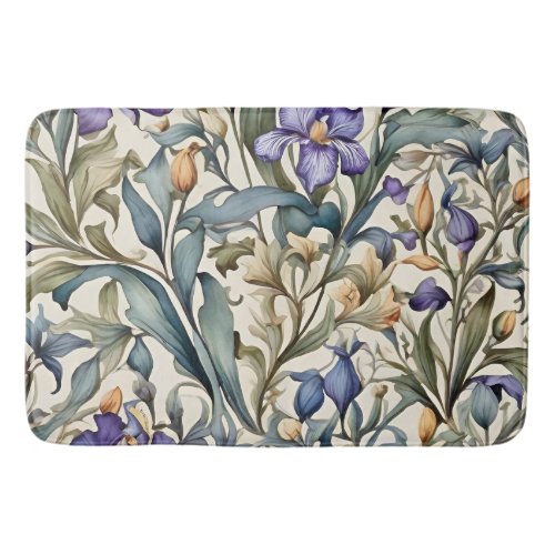 Watercolor Purple Iris Art Nouveau  Bath Mat