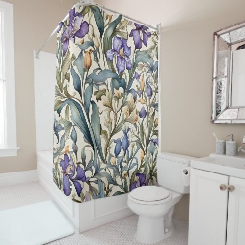 Watercolor Purple Iris Art Nouveau  Shower Curtain